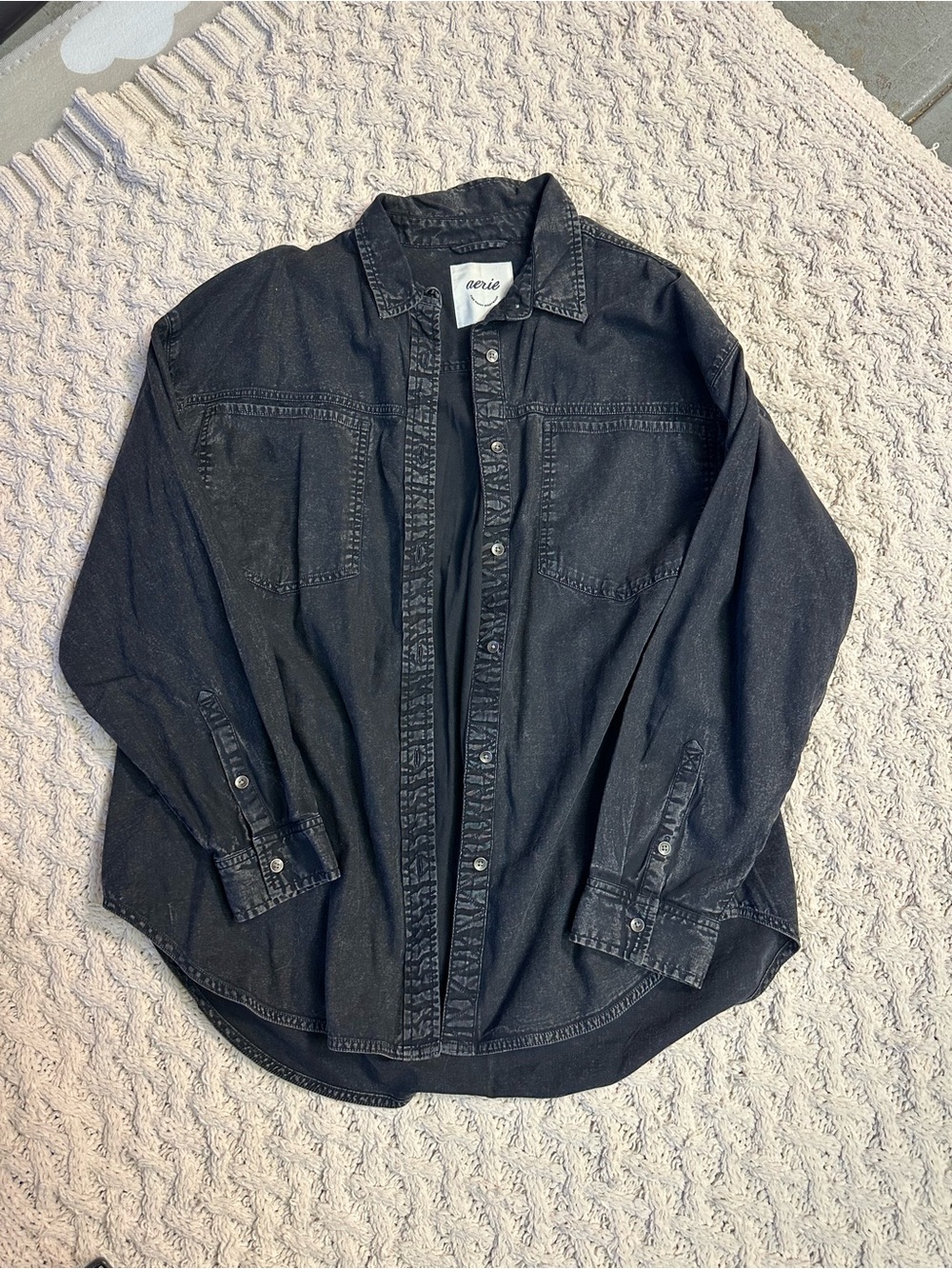 aerie Black Lightweight Denim Shirt Jacket